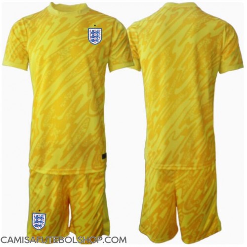 Camisa de time de futebol Inglaterra Goleiro Replicas 2º Equipamento Infantil Europeu 2024 Manga Curta (+ Calças curtas)